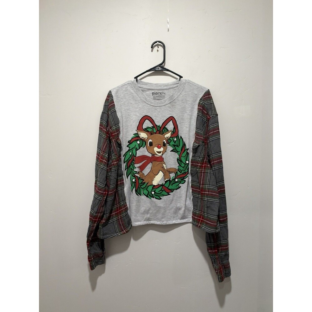 Rework Upcycle Grunge Oversize Rudolph Cozy Winter Christmas Top L/XL